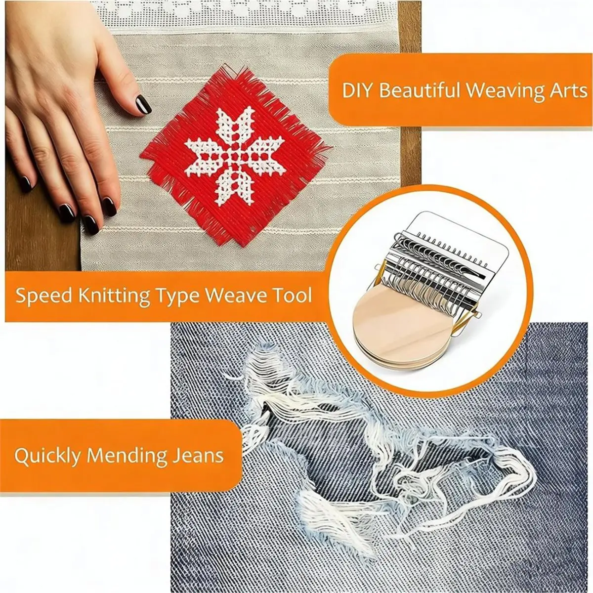 BHBL MiniLoom for Mending - Portable Knit Patch Kit, DarningLoom for Clothing Repair, DIY WeavingLoom Kit for Beginners
