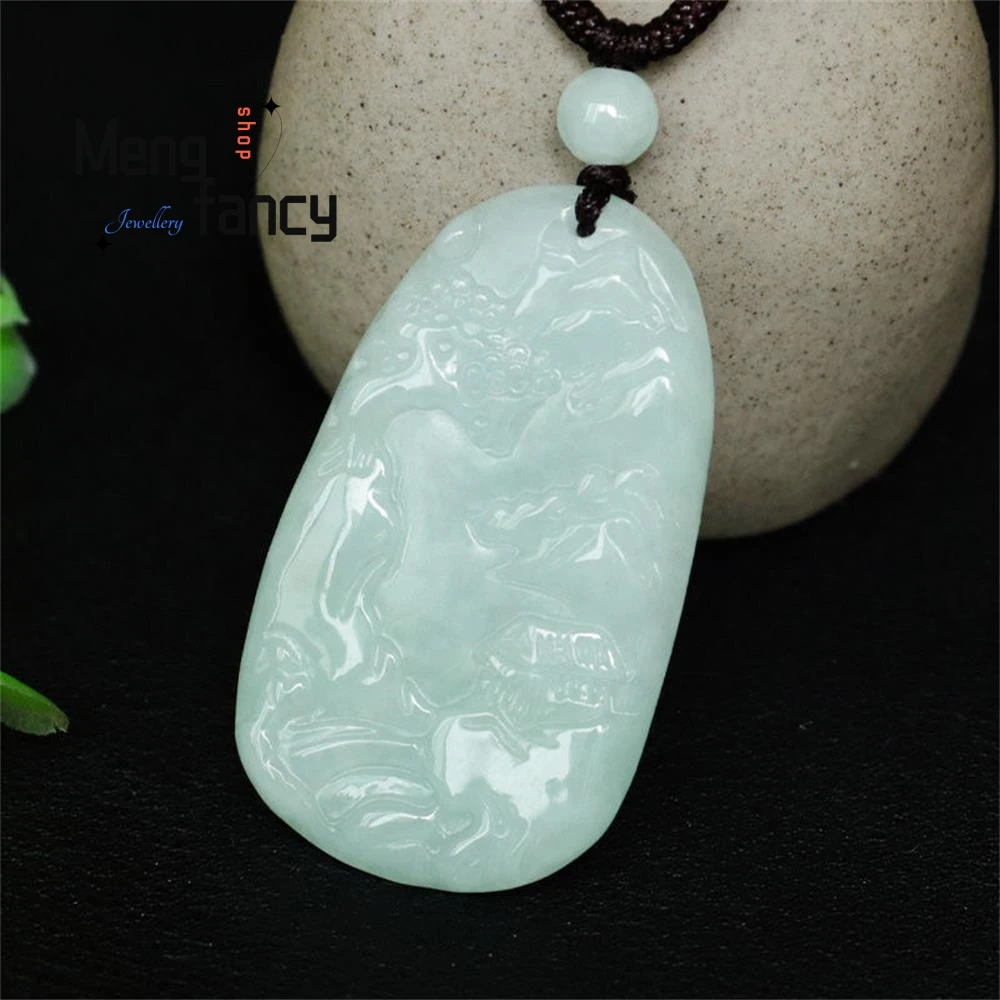 Natural Myanmar A-goods Jadeite Exquisite Elegant Simple High-grade Pendant Shan Shui Plaque Jade Luxury Quality Fashion Jewelry