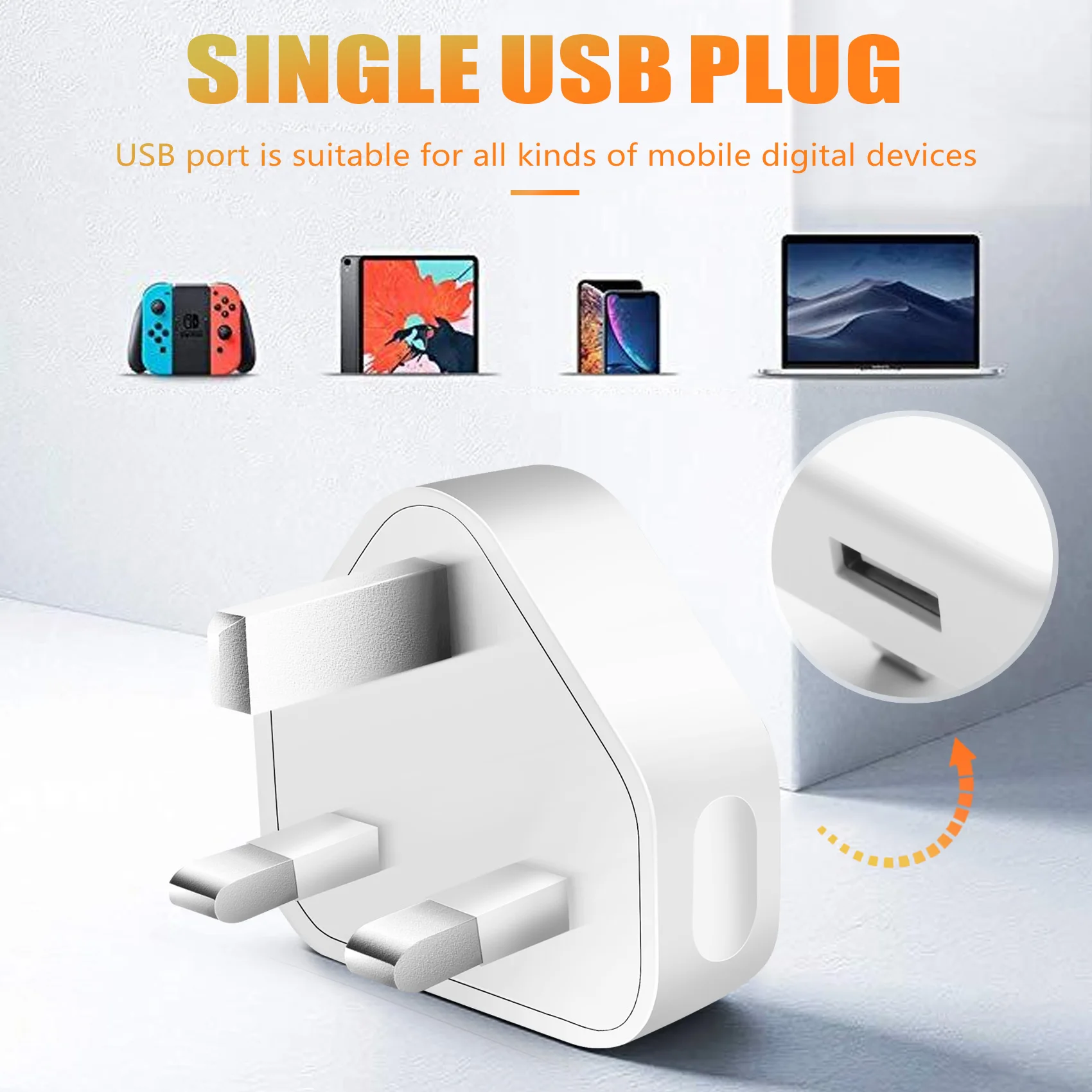 Adaptor Charger Dinding 3 Pin colokan Usb Universal, Charger Dinding 3 Pin dengan Port Usb, Charger perjalanan, pengisian untuk ponsel (1 Port)
