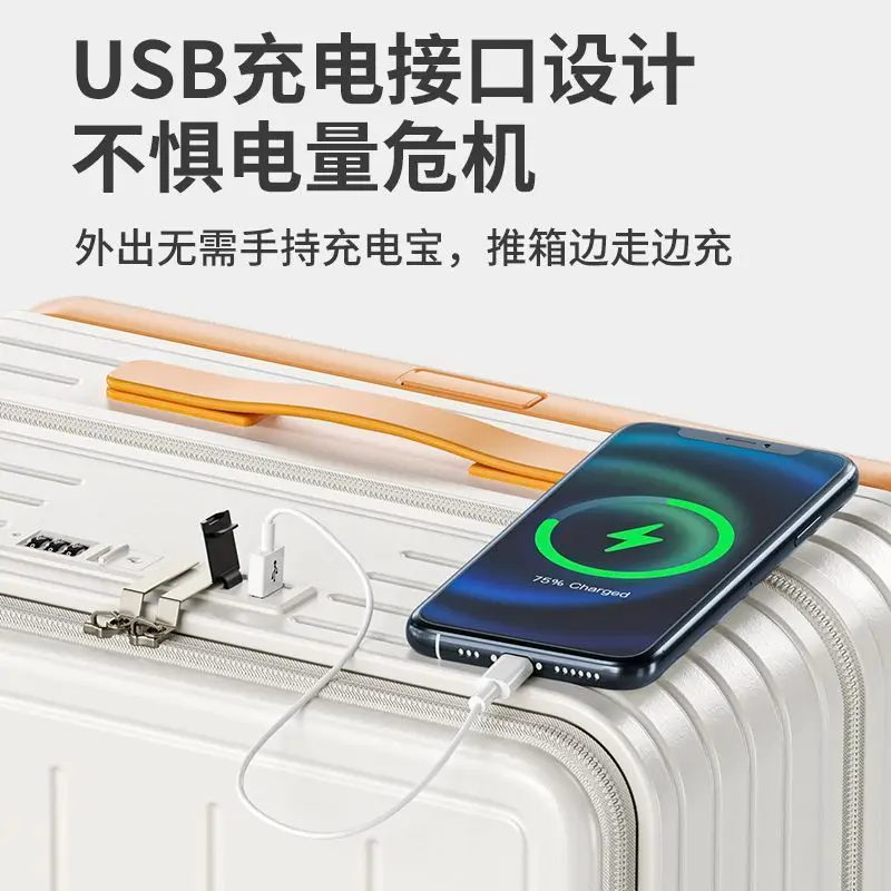 LIXIA Front Opening Multi-Functional Suitcase Business Wide Trolley Luggage ABS+PC Large-capacityPassword Box Travel TrolleyCase