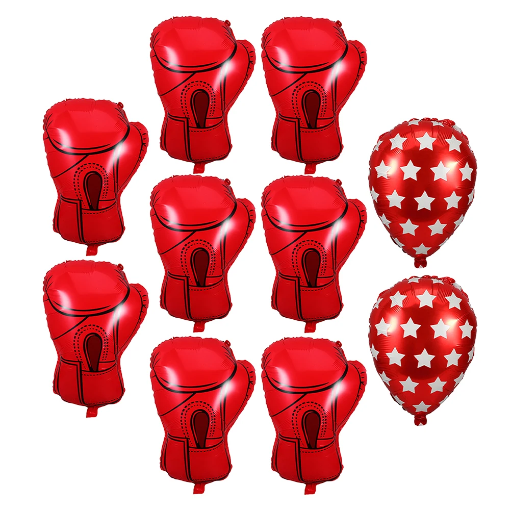 

10Pcs Boxing Glove Shaped Foil Balloons Sports Themed Party Decorations Easy Inflate Boxing Birthday Red Balloon Prop