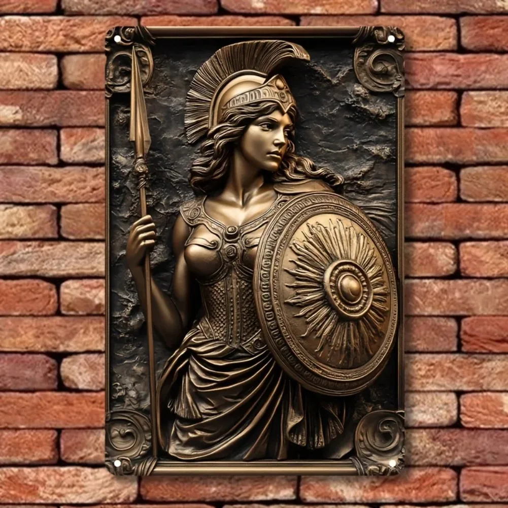 2D Flat Printed Athena Greek Goddess Vintage Metal Tin Sign Retro Greek Mythology Wall Decor Metal Plate