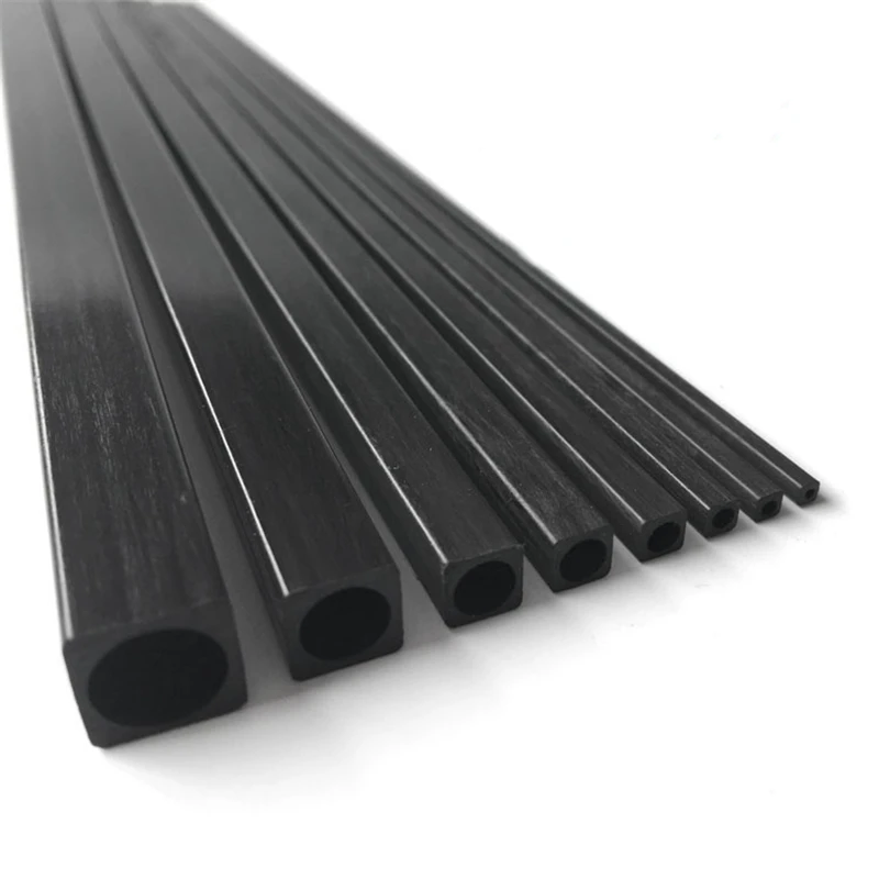 6pcs 1.4 mm - 10 mm Square Pultruded Carbon Fiber Tube Outside Square Inside Round Length 500mm Drone Accessories