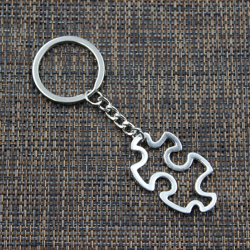 Hot Fashion Jigsaw Puzzle Piece Autism Awareness 41x25mm Pendant Key Ring Chain Silver Color Men Car Gift Keychain Dropshipping