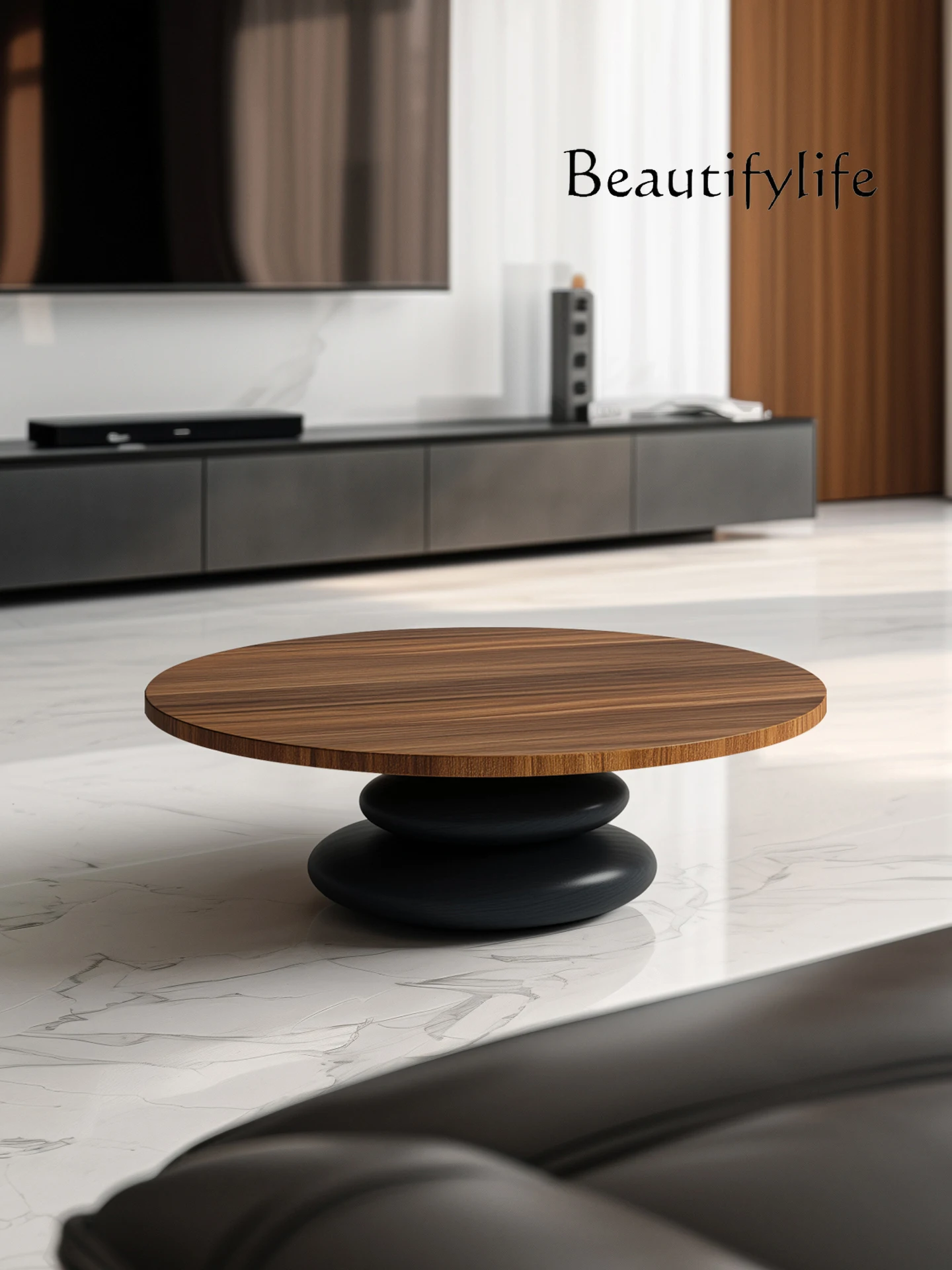 Designer pebble shape round solid wood coffee table Italian minimalism high sense living room home art creativity