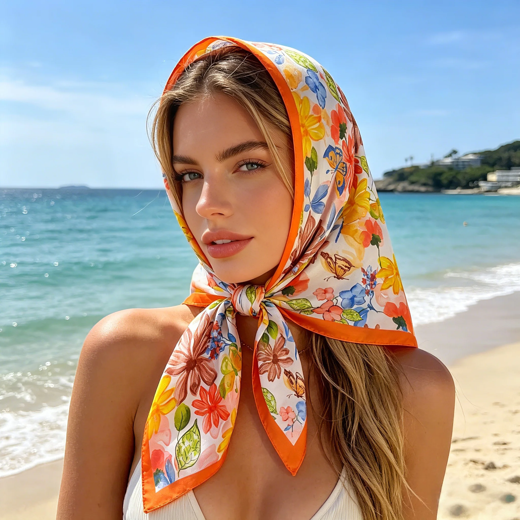 

2026 New Square Scarf For Women Floral Print Imitation Silk Scarves Bandanas Ladies Hijab Neckerchief Elegant Shawl Wraps