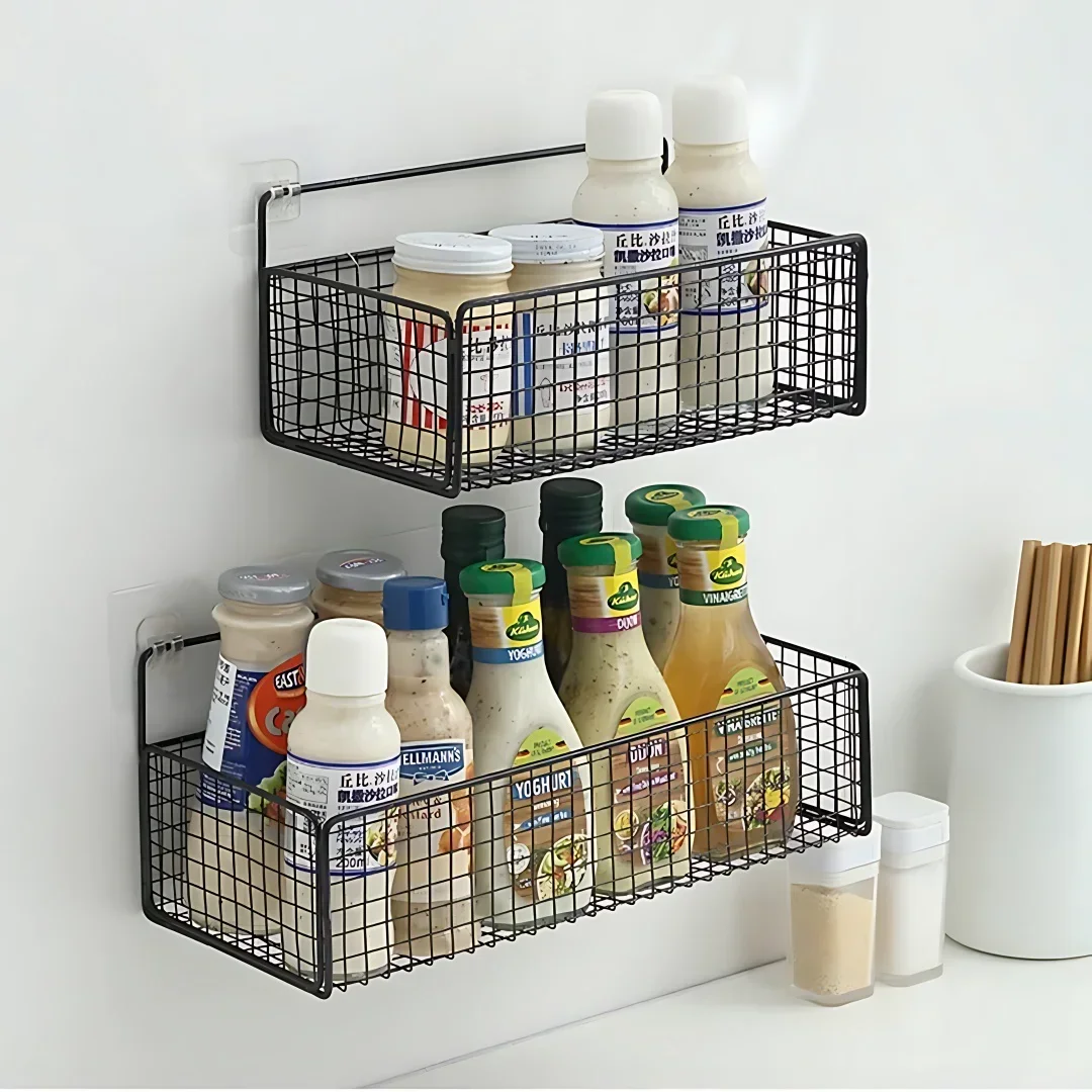 Bathroom Organiser Multifunctional Toiletries Organiser No-Punch Bathroom Shelf Bathroom Kitchen Wall Mount  Rack Wood shelves