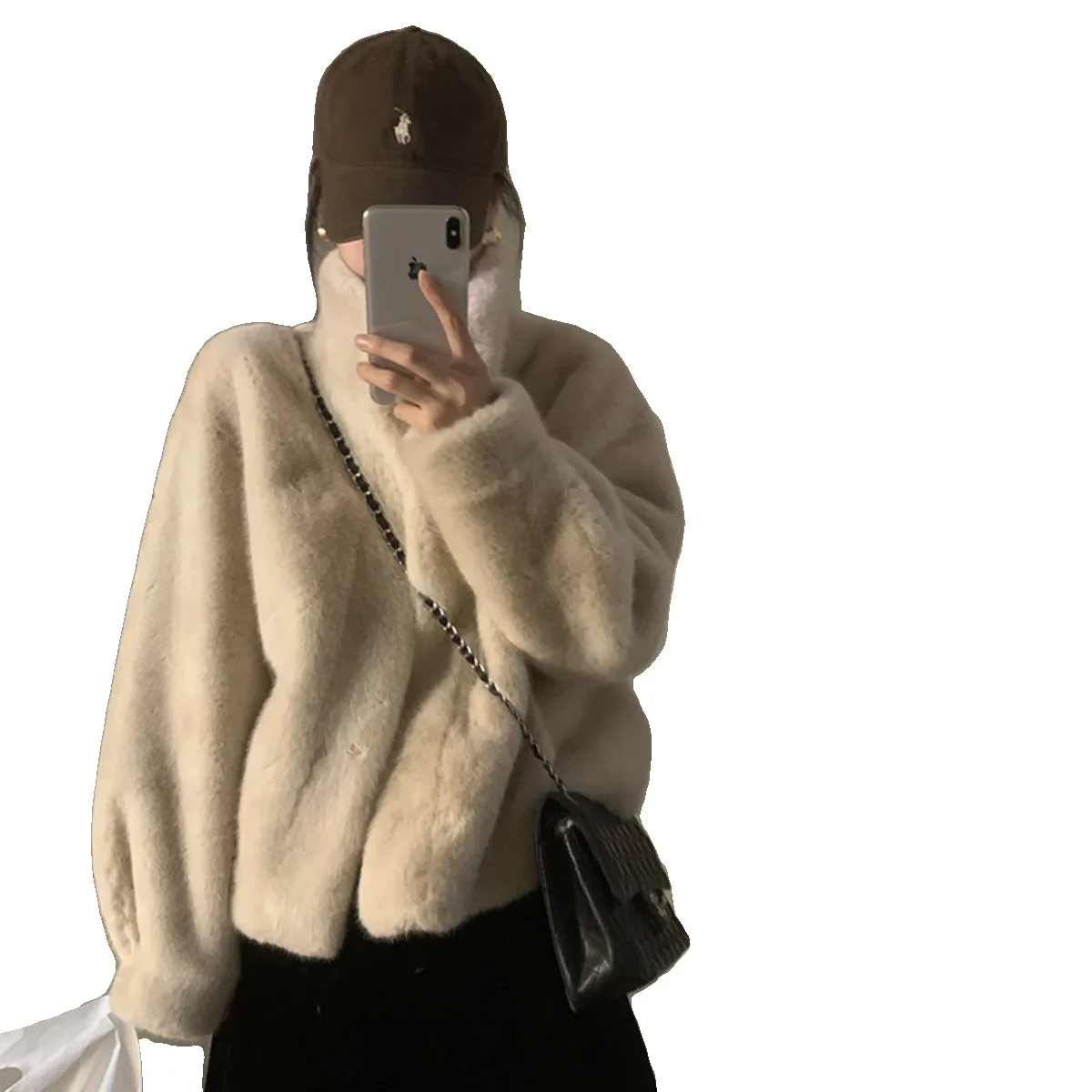 Abrigo integrado de piel y piel de felpa para mujer joven, chaqueta de piel con cuello levantado corto, ecológica, para invierno