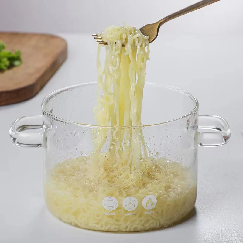 High-borosilicate Glass Instant Noodle Pot Household Supplementary Food Soup Stew Pot Thickened with Large Capacity and Ears