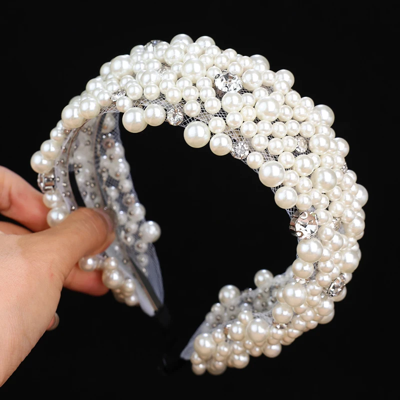 Handgefertigtes Vollperlen-Hochzeits-Stirnband, breites Kristall-Haarband für Frauen, Strass-Haarschmuck