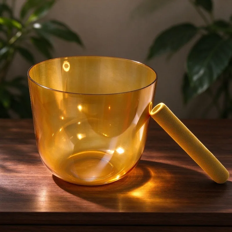 3 Scale Sound Bowl E Tone 432/440Hz Singing Bowl 7.5 Inch Crystal Singing Bowls Meditation Yoga Yellow Percussion Instruments