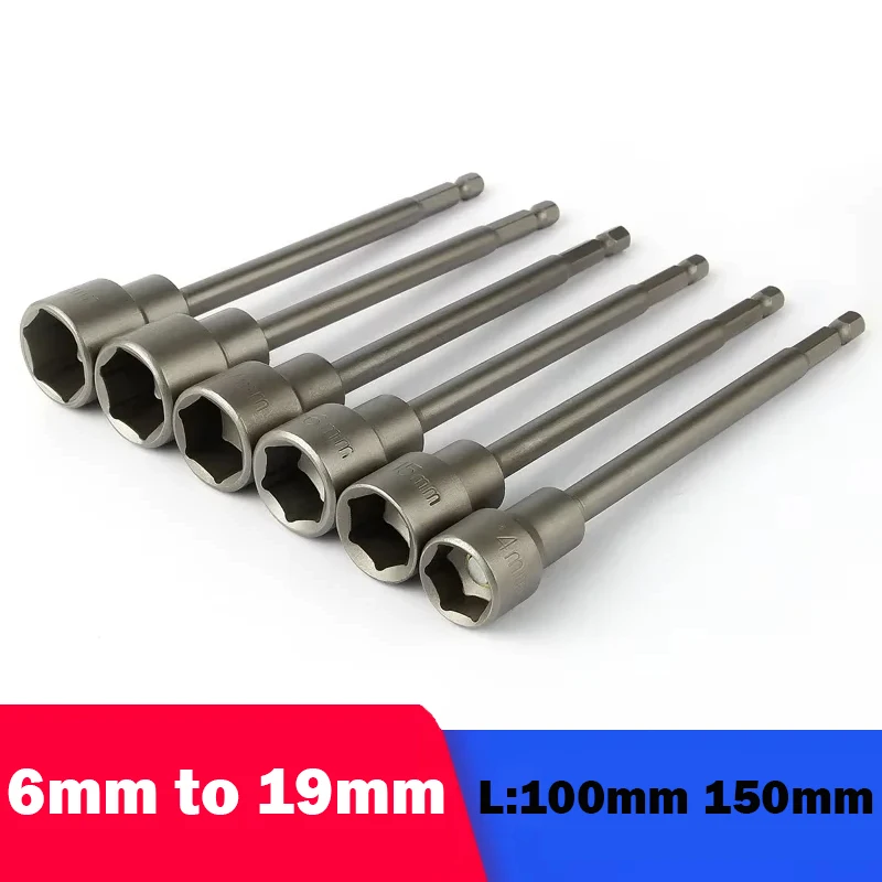 

1Pcs Length 100/150mm Strong Magnetic Electric Screwdriver Nut Driver Socket Bit Set Tool Hex Sleeve Drill Bits Adapter 6-19mm