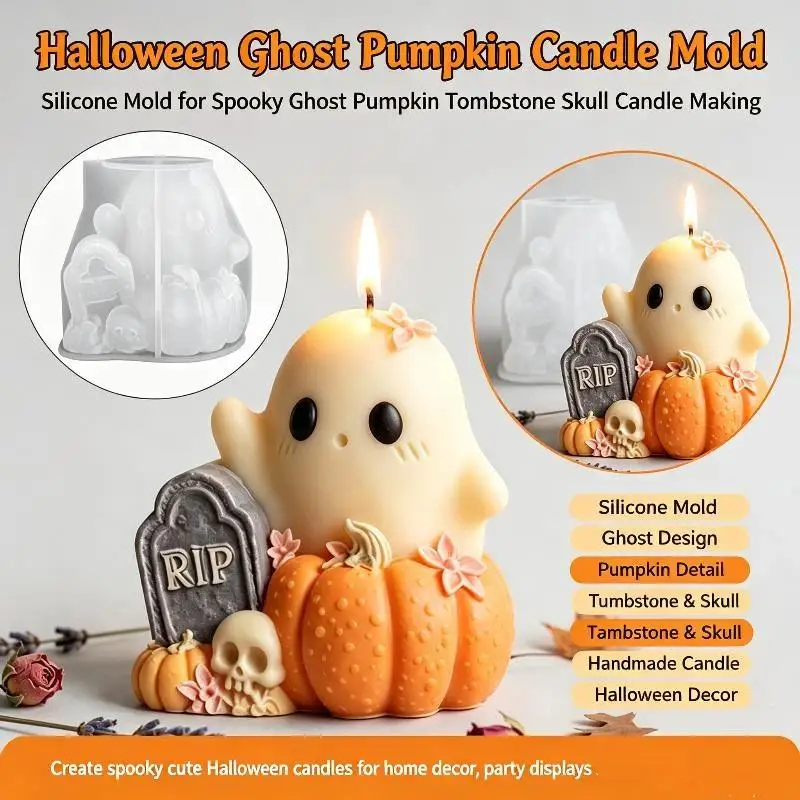 DIY Halloween Multi-Use Silicone Mold Cute Puppy Cat Ghost Shape for Candle Resin Soap Making Party Home Decoration