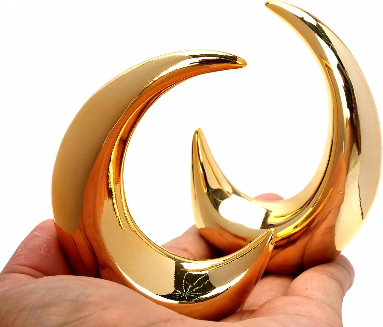 2 Pieces Gold Small Animal Statue Moon Statue Decor Modern Style Ceramic Moon Figurines Statues for Home Decor Accents Living Ro