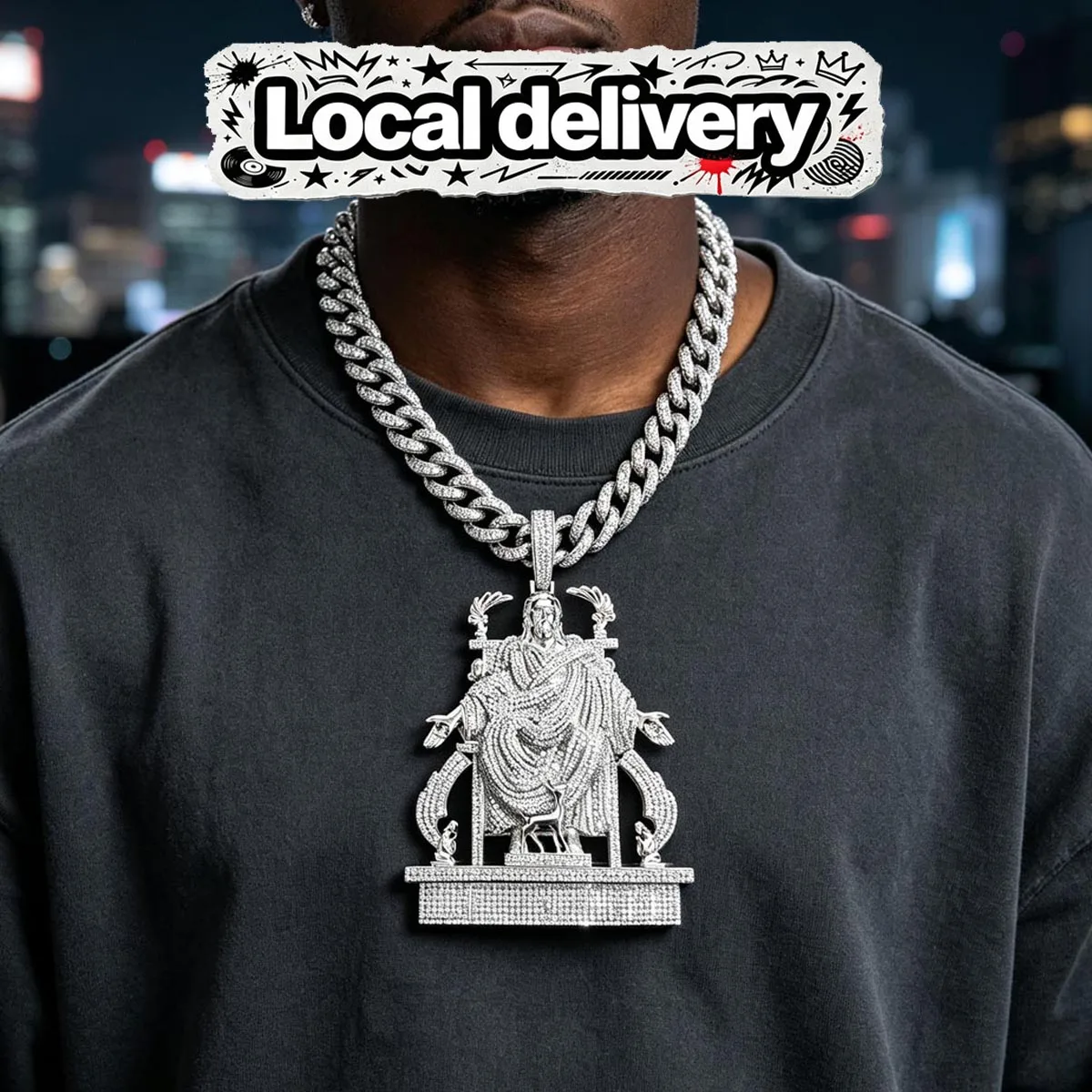 Iced Out King On Throne Pendant 18K Gold Plated Cubic Zirconia Hip Hop Necklace For Men Full Pave Sparkling Bling Medallion Charm Street Rap Jewelry Royal Sculpture Unisex Accessory Club Party Daily Wear Premium Ornate Fine Jewelry Gifts for Boy Friends