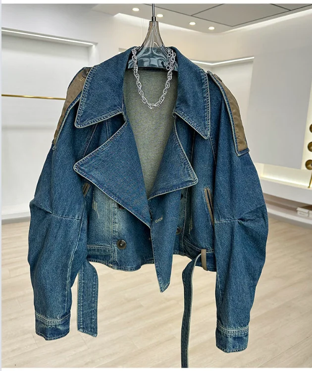 Vintage distressed patchwork denim jacket for women  Korean style loose fit vest with design sense and unique look