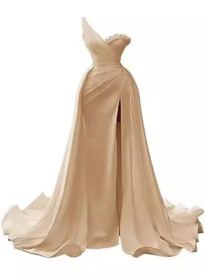 New Evening Dress Single Shoulder V-neck Retro Split Sexy Party Performance Travel Shoot Wedding Evening Dress