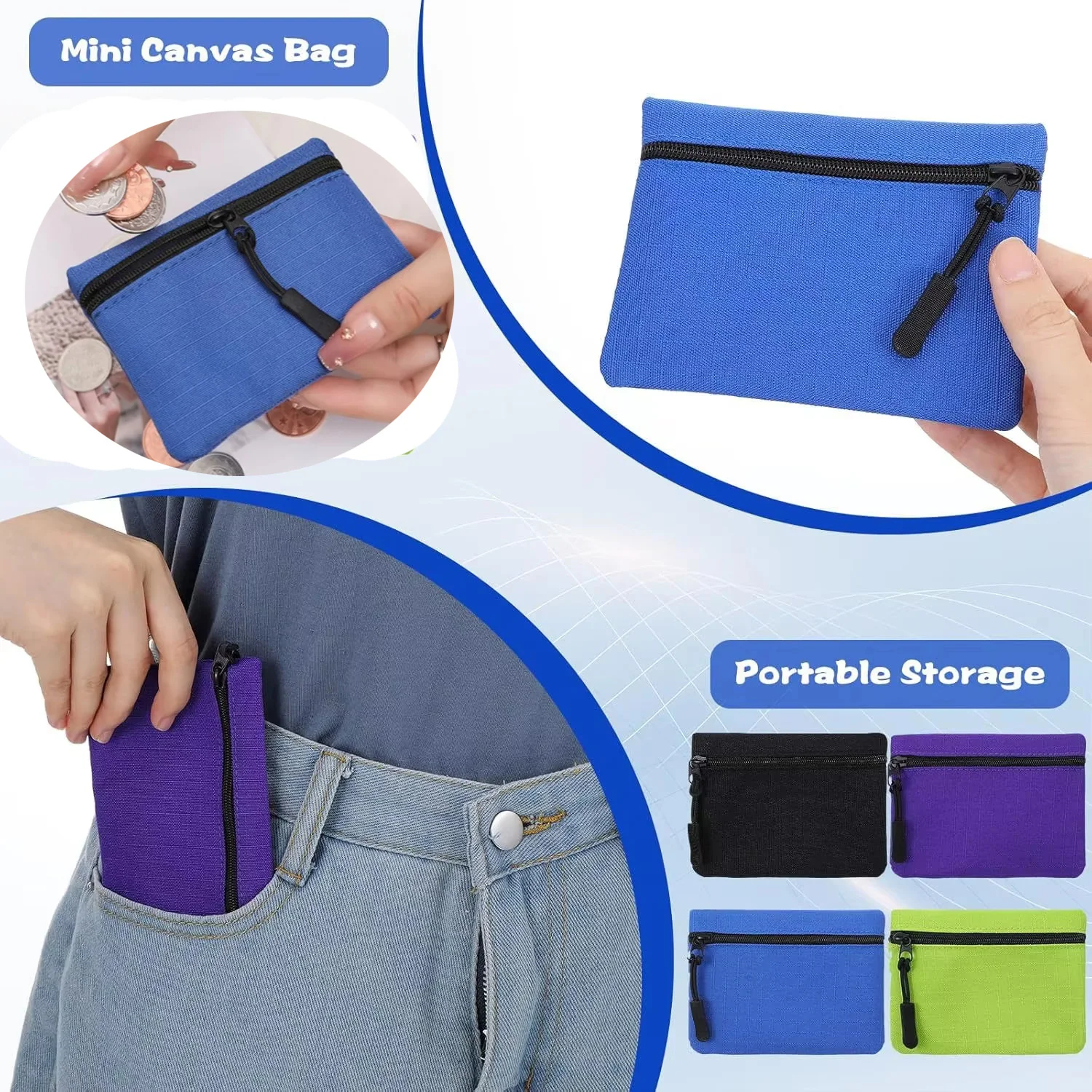 Canvas Mini Coin Purse Simple Zipper Key Bag Women Men Cute Wallet Solid Color Storage Pouch