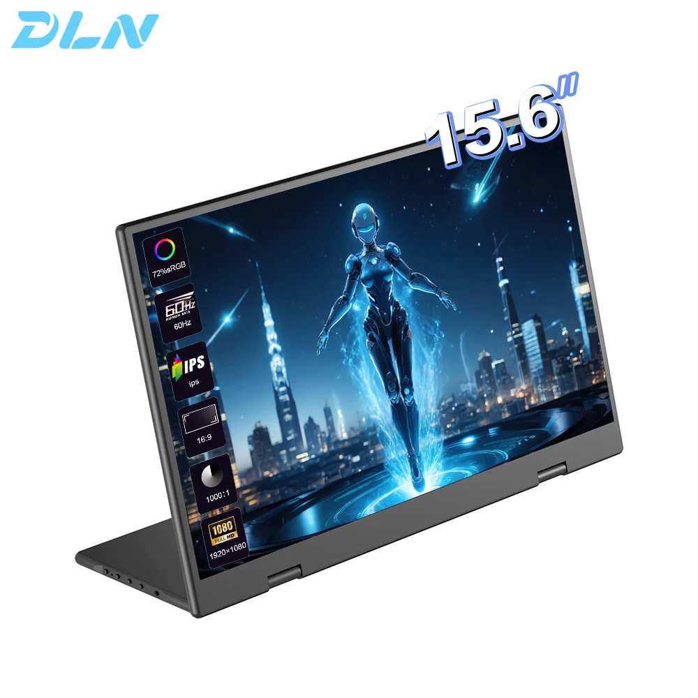 DLN 15.6 inch Portable Monitor 60Hz RGB72% with VESA Hole and New Back Bracket Laptop Extended Display ADS-IPS HDR Screen