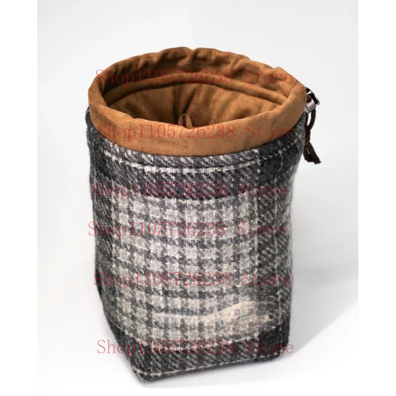Vintage Wool Drawstring Camera Inner Bag Portable Camera Pouch Suede Lining for Mirrorless DSLR