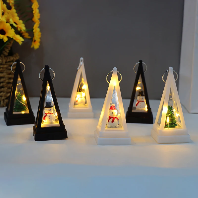 2025 Christmas Ornament Light Emitting Diode Triangle Lantern Snowman Doll Candle Light
