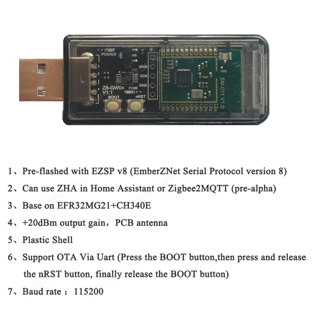 Zigbee 3.0 USB Dongle Based on Silicon Labs EFR32MG21 Universal Zigbee Gateway ZB-GW04 Adapter Support ZHA Zigbee2MQTT openHAB