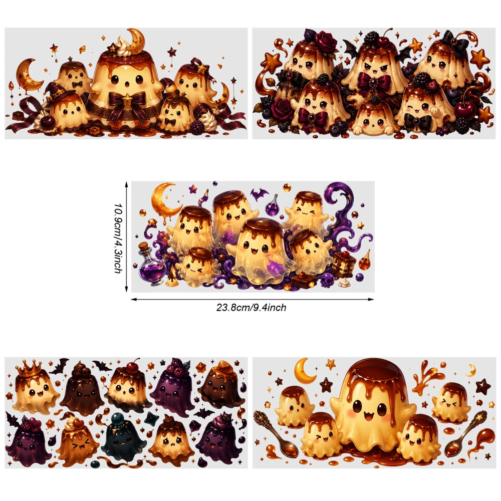 5 Sheets Cute Ghost Pudding UV DTF Stickers Mug Decoration Gift UV DTF Stickers Transfer Sticker Decal