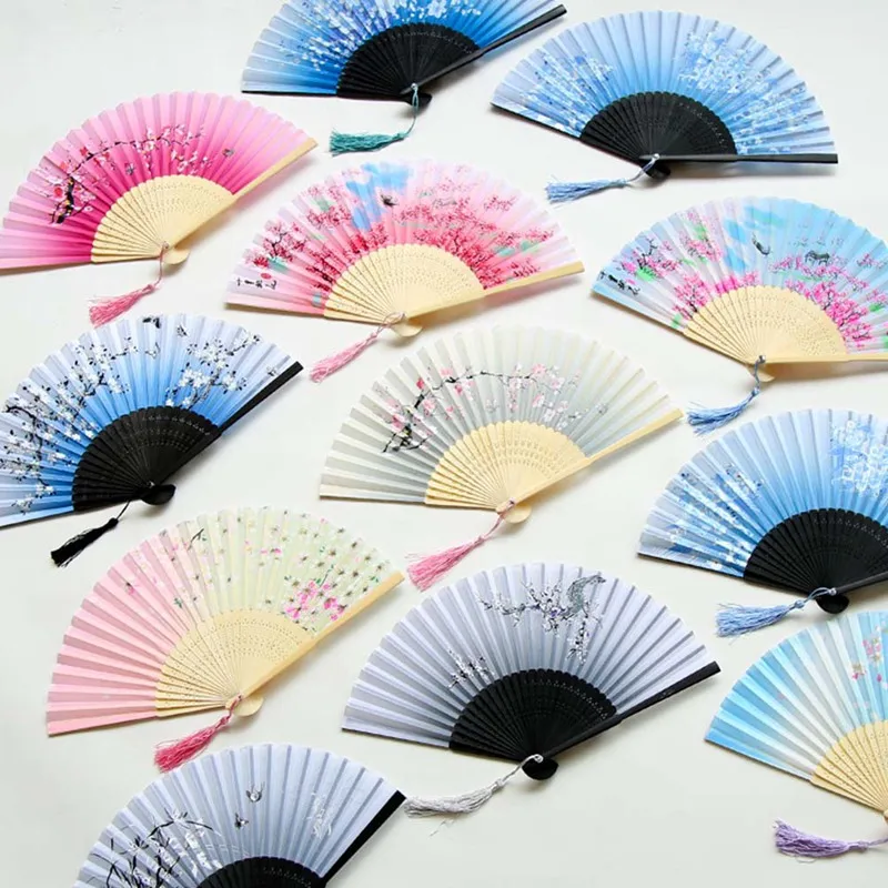 Vintage Chinese Style Dance Wedding Party Lace Silk Folding Hand Held Flower Fan Party Performance Handheld Props Dropshipping