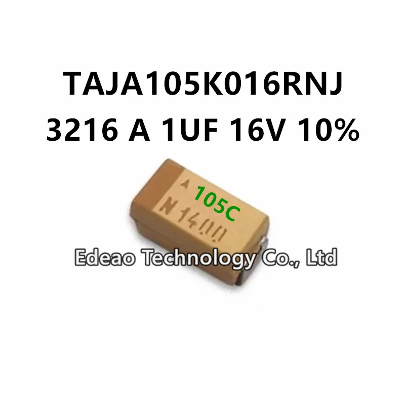 10Pcs/LOT NEW A-Type 3216A/1206 1UF 16V ±10%  Marking:105c TAJA105K016RNJ SMD Tantalum Capacitor