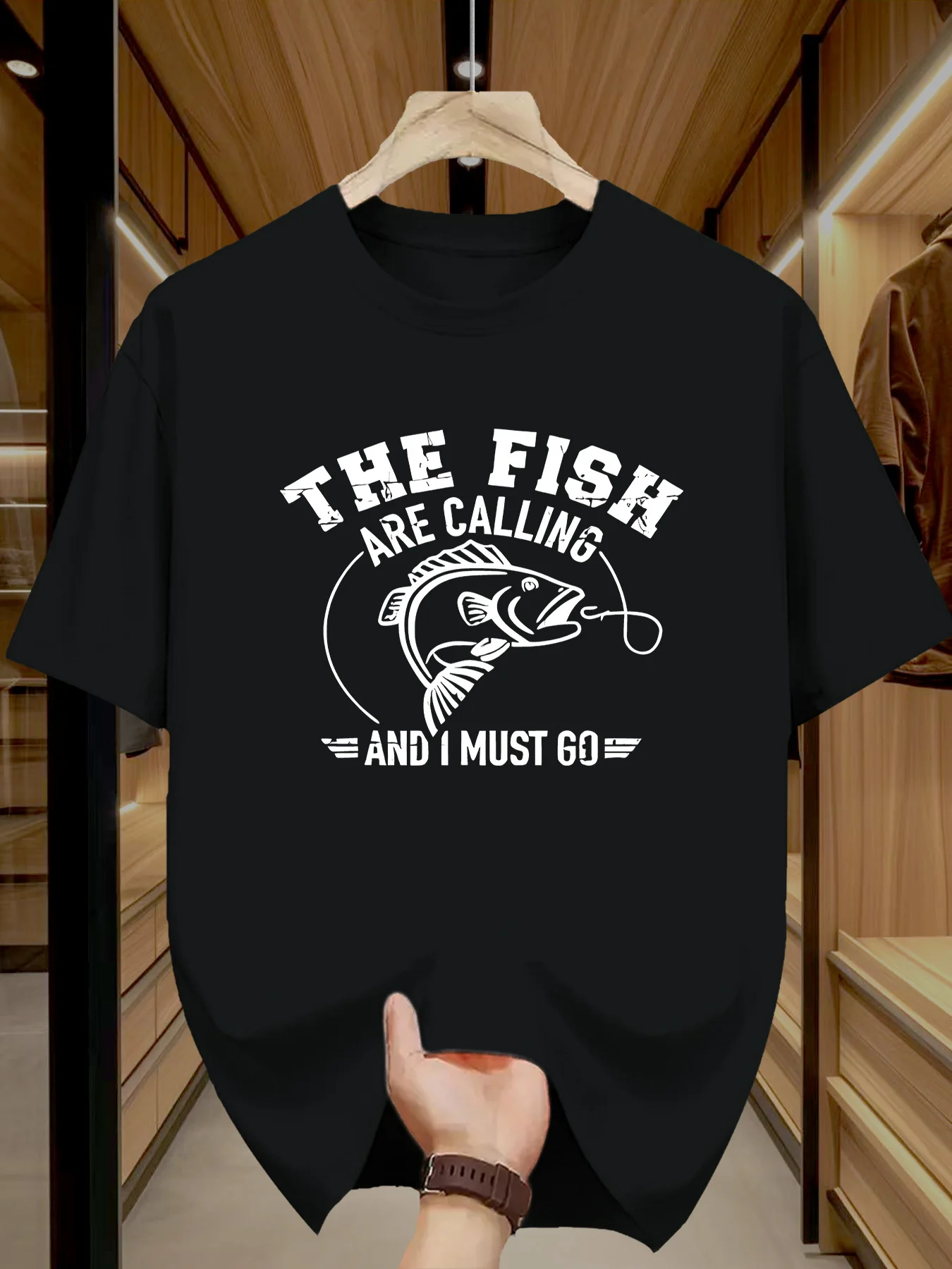 

Men'S Casual Crew Neck Short Sleeve T-Shirt - "The Fish Are Calling & I Must Go" Graphic Print Summer Fishing T Shirts Pullovers