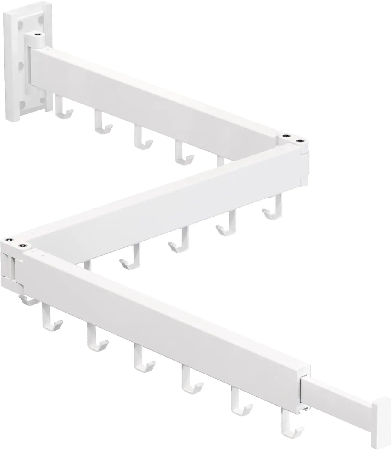 

Wall Mounted Folding Drying Rack with Hooks, Space Saving for Indoor Outdoor Use, White