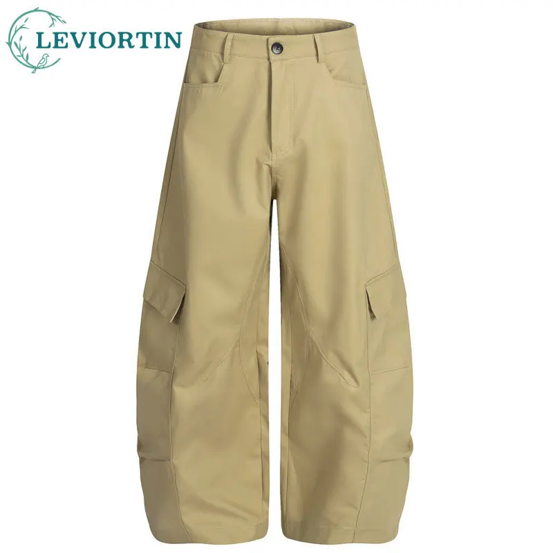 

Мужские однотонные брюки в европейском и американском стиле с множеством карманов, силуэтом спецодежды, повседневные брюки с изогнутым ножом.