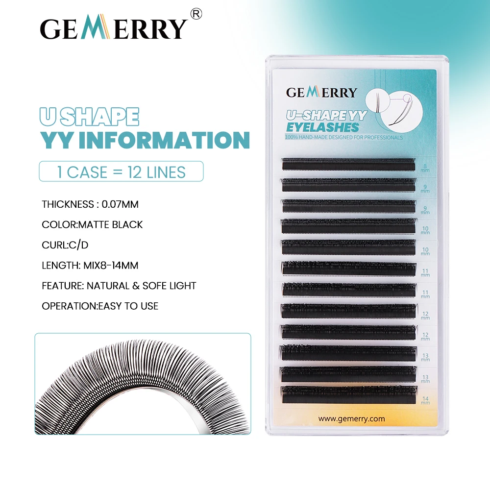 GEMERRY Forma di U YY Doppie Punte Estensione Ciglia C/D Curl 8-14mm Mix Premade Volume Fan Ciglia Naturali Morbide Ciglia Finte