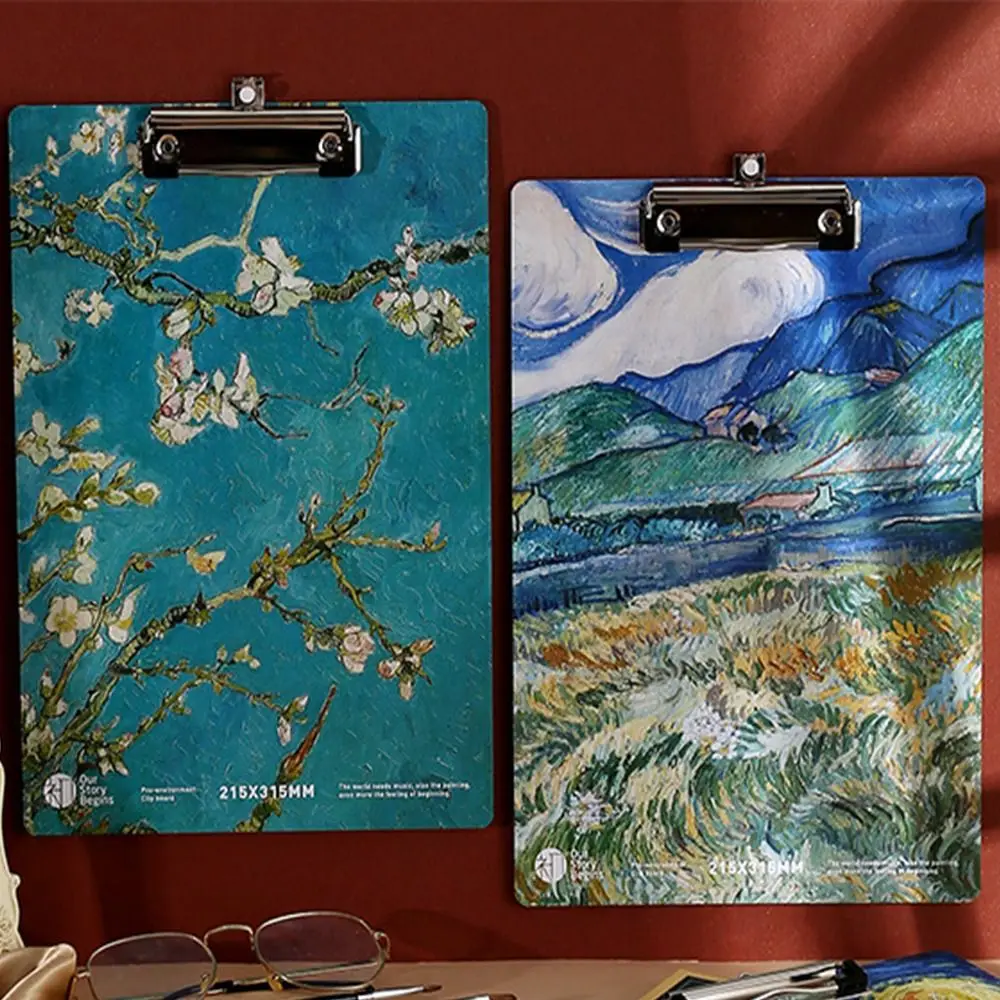 LOW PROFILE คลิปทอง A4 แฟ้มโฟลเดอร์ Van Gogh ภาพวาดเอกสารโฟลเดอร์กระดาษ Organizer Writing Pad เขียนแท็บเล็ต