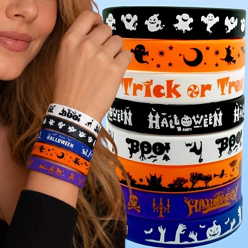 8PCS Halloween Theme Silicone Wristbands Kids Gifts Treat Carnival Ghost Party Favor Giveaways Pumpkin Halloween Party Toys