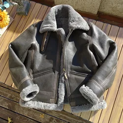 2024 New Winter Men's Genuine Leather Coat 100% Real Sheepskin Shearling Jacket for Male Wool Liner Grey Plus Size XXXXXL 5XL