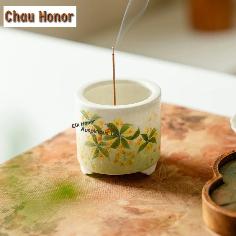 Hand-painted Osmanthus Flowers Incense Holder Water Fountain Decoration Incense Burners Aromatherapy Censer Tea Services Craft