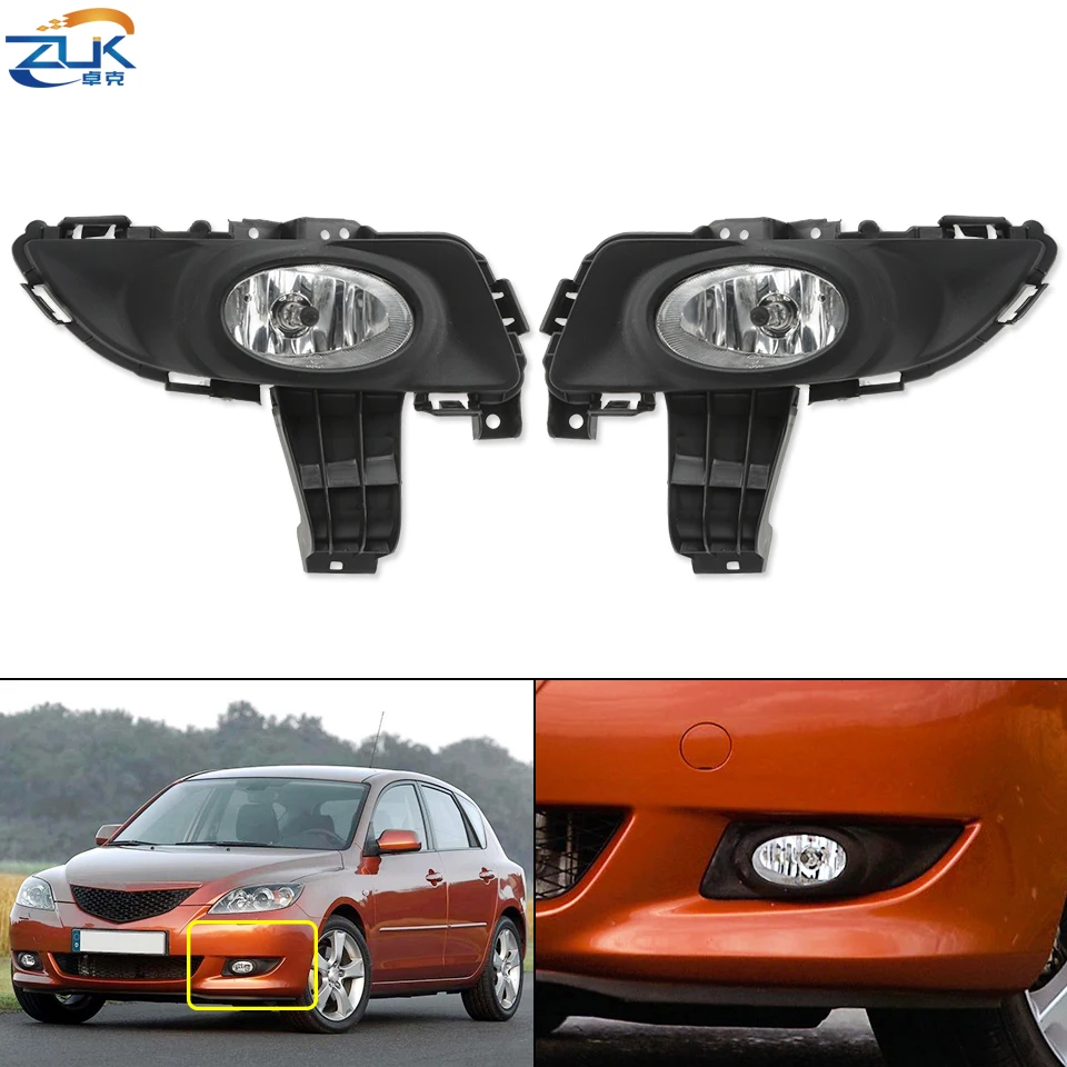 

2PCS Car Front Bumper Fog Light Anti-Fog Lamp For Mazda 3 M3 BK 2004-2010 1.6L Daytime Running Driving Auto Foglight Foglamp