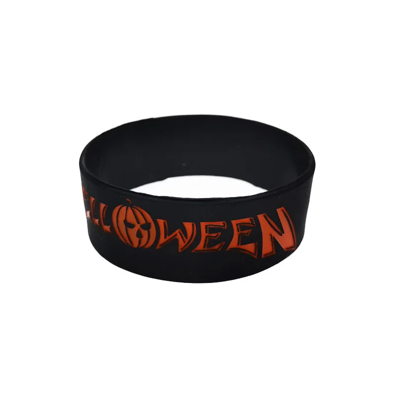 25 Stück, 2,5 cm breite Halloween-Silikonarmbänder, Party- und Festivalarmbänder, schwarz und orange. – Detail 6