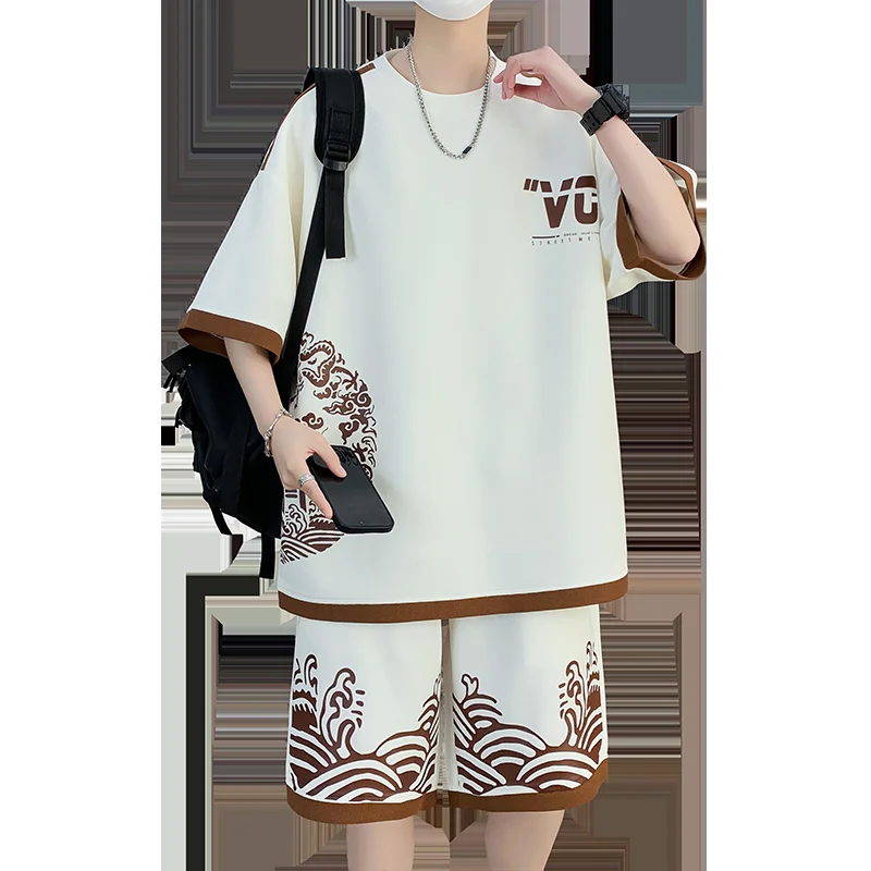 Summer New Sets Short-sleeved T-shirt Shorts Casual Sports Suit with Fashionable Handsome Men\'s Two-piece Tracksuit