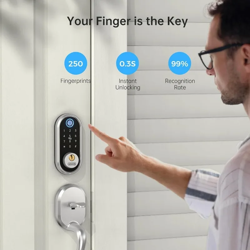 Smart Deadbolt,SMONET Fingerprint Electronic Deadbolt Door Lock,Keypad-Bluetooth Keyless Entry Keypad Smart Deadbolt App Control