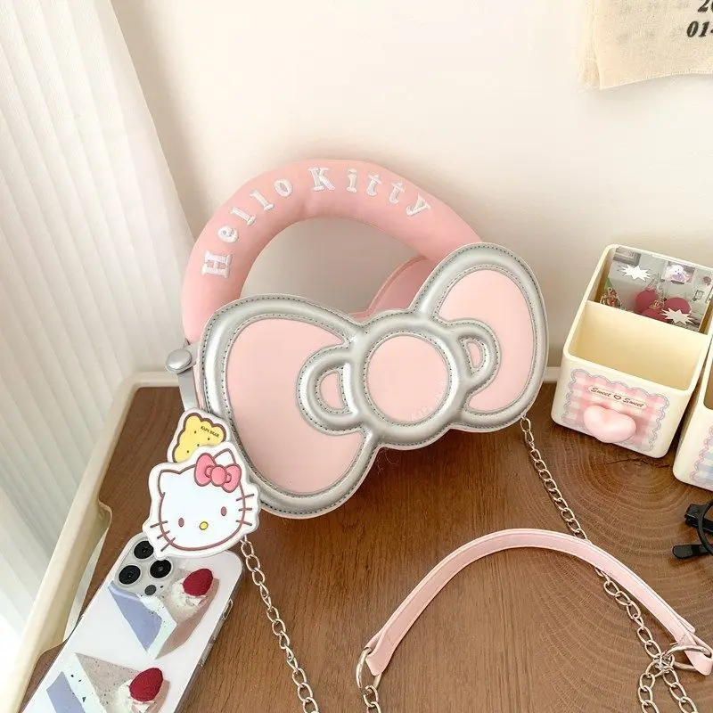 

Hello kitty bowknot small bag - korean exquisite handbag with cartoon cat charm and chain crossbody strap - for women and girls
