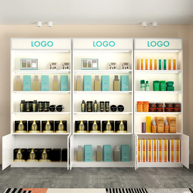 custom.Professional Retail Skin Care Cosmetic Display Cabinet Shelving Custom Care Products Floor Display Stand