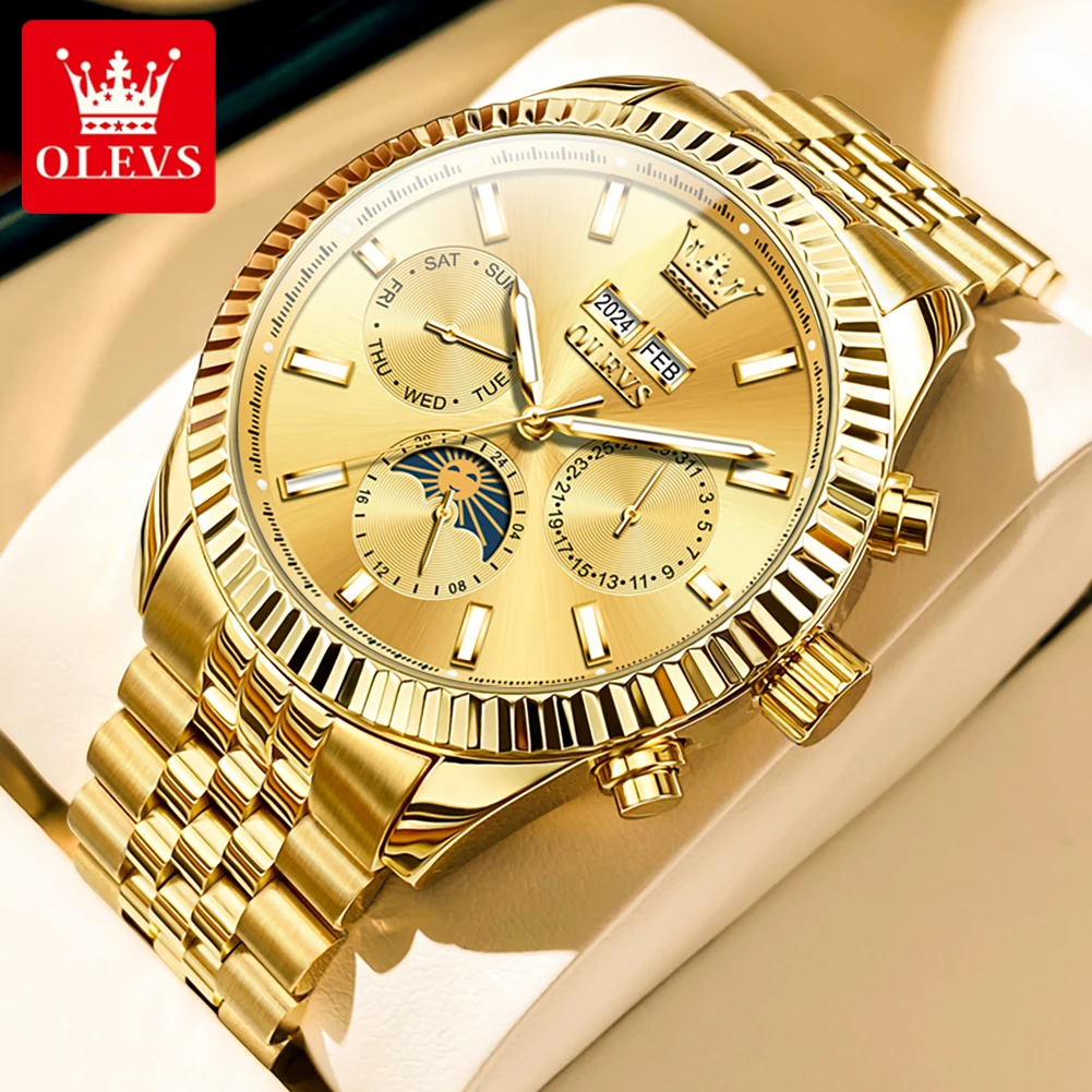 

OLEVS 6688 Top Brand Automatic Mechanical Men's Wristwatches Dual Calendar Waterproof Moon Phase Watch for Man