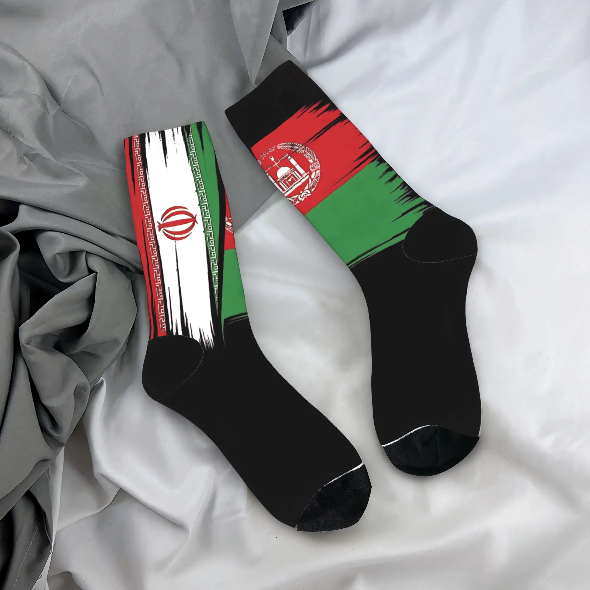 

Iran Afghanistan Half Flag Iranian Afghan Heritage Socks Leisure Stockings Men Breathable Outdoor Socks Spring Anti Slip Socks