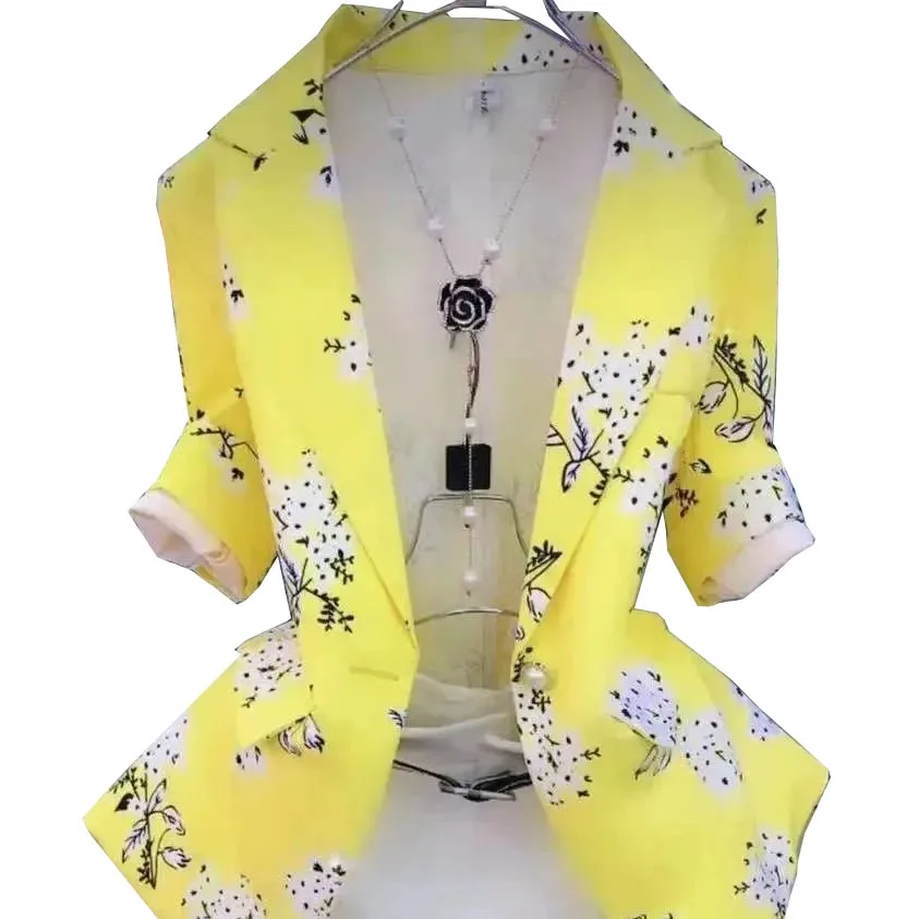 

2022 Summer Thin Suit Jacket Women's Cardigan Single Buckle Printing Blazer Fried Street Sunscreen Short Coat Female Tops Q221