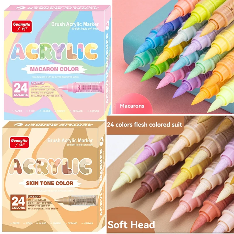 GuangNa 12-72 Farben Weiche Pinsel-Acrylmarker-Set, Hautton, Macaron-Farben, DIY Handgezeichnet, Mal-Kunstmarker Stifte zum Zeichnen