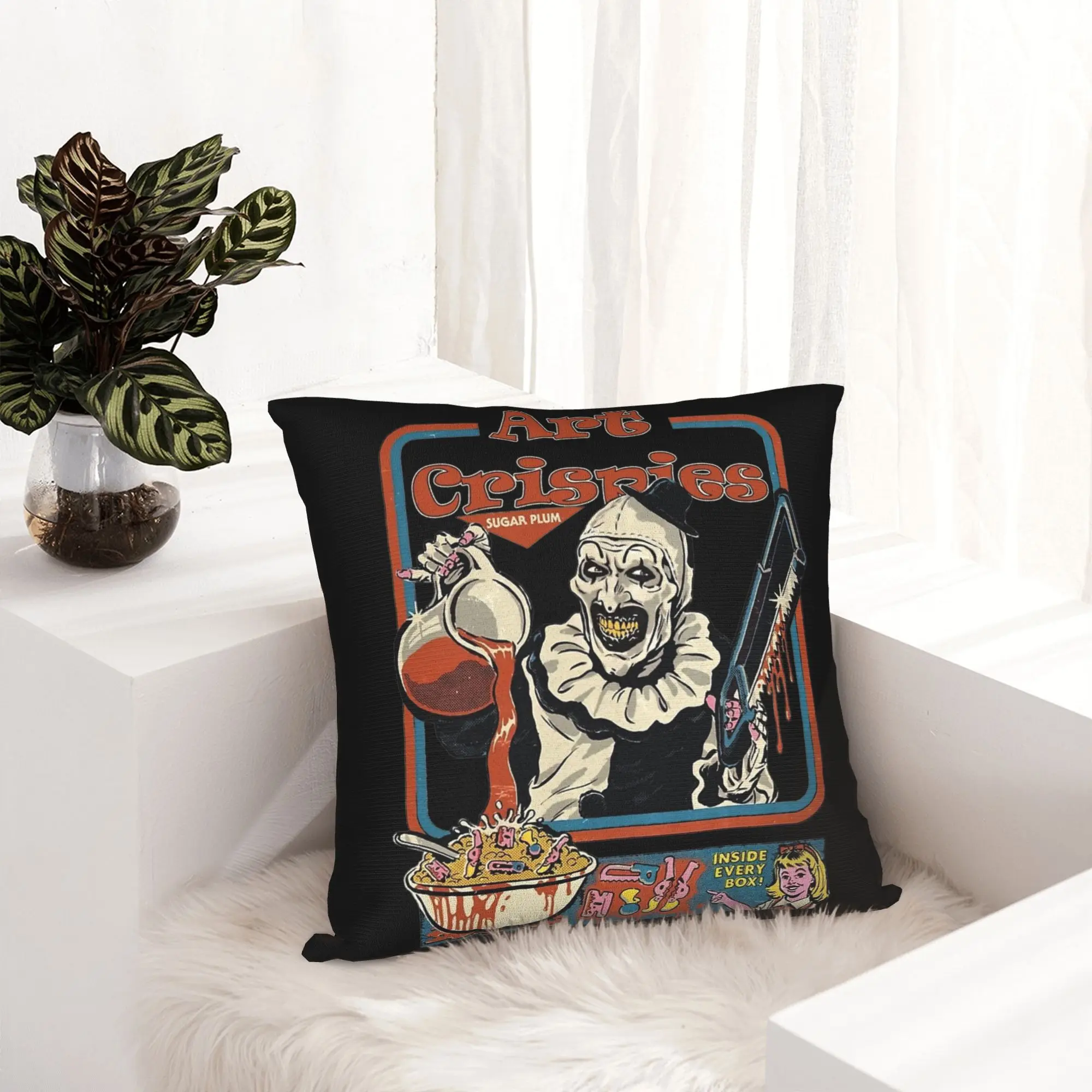 Art Crispies Terrifier Pillowcase Printing Fabric Cushion Cover Gift  Pillow Case Cover Home Square 18''