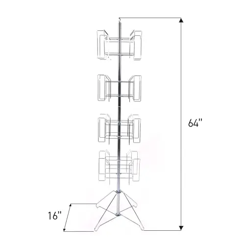 4-Tier Chrome Rotating Standing Literature Rack - 64'H x 16