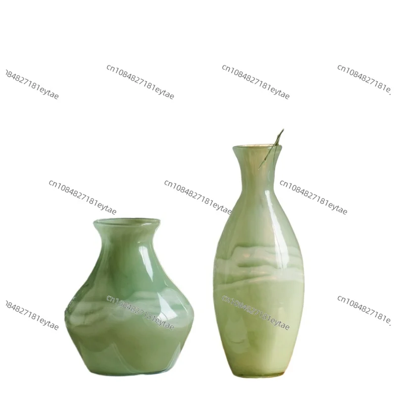 Imitation Jade Glasvase Luxuriöser Hydrokultur-Behälter für Chinesische Blumenarrangements Wohnzimmer Esstisch